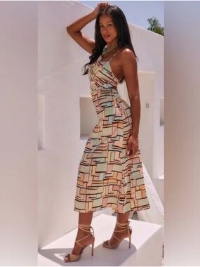 12th Tribe Palm Canyon Pastel Printed Midi Dress Size L